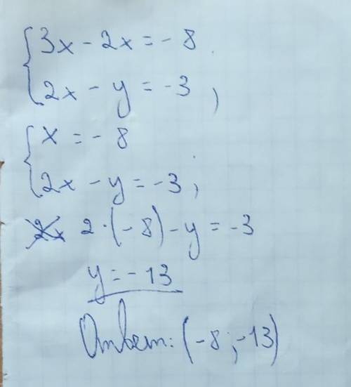 решите графически систему уравнений 3x - 2x= -8 2x - y= -3