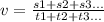 v = \frac{s1 + s2 + s3...}{t1 + t2 + t3...}