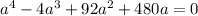 a^{4} - 4a^{3} + 92a^{2} + 480a = 0