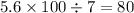 5.6 \times 100 \div 7 = 80