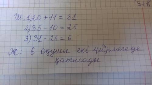 Сыныпта 35 оқушы бар. 20 оқушы шахмат үйірмесіне қатысады, 11 тоғызқұмалак үйірмесінде болса, ал 10