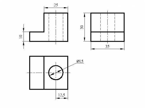 Постройте чертёж детали (3 вида вид спереди, сверху и слева) по её наглядному изображению