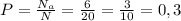 P=\frac{N_a}{N}=\frac{6}{20}=\frac{3}{10}=0,3