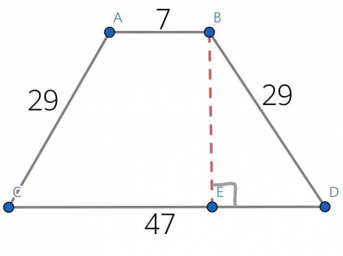 Знайти площу рівнобічної трапеції з основами 7 см і 47 см і бічною стороною 29 см.