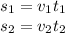 s_{1} = v_{1} t_{1}\\s_{2} = v_{2} t_{2}