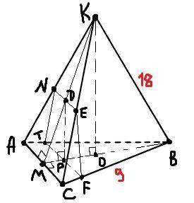 В правильной треугольной пирамиде сторона основания равна 9 см боковое ребро 18 см. Найдите площадь