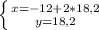 \left \{ {{x=-12+2*18,2} \atop {y=18,2}} \right.