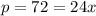 p = 72 = 24x