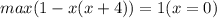 max(1-x(x+4)) = 1 (x=0)