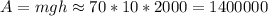 A = mgh \approx 70*10*2000 = 1400000