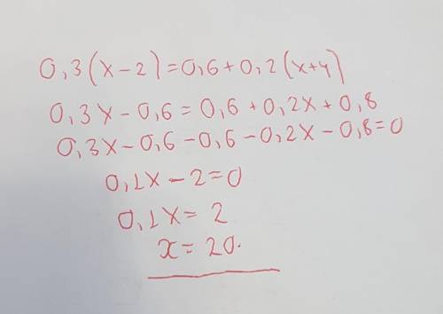 Г)0,3( х – 2)= 0,6 + 0,2( х+ 4)