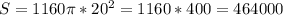 S=1160\pi *20^{2}=1160*400=464000