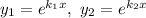 y_{1} = e^{k_{1}x}, \ y_{2} = e^{k_{2}x}