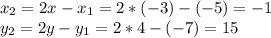 x_{2} = 2x-x_{1} = 2*(-3)-(-5)=-1\\y_{2} = 2y-y_{1} = 2*4-(-7)=15