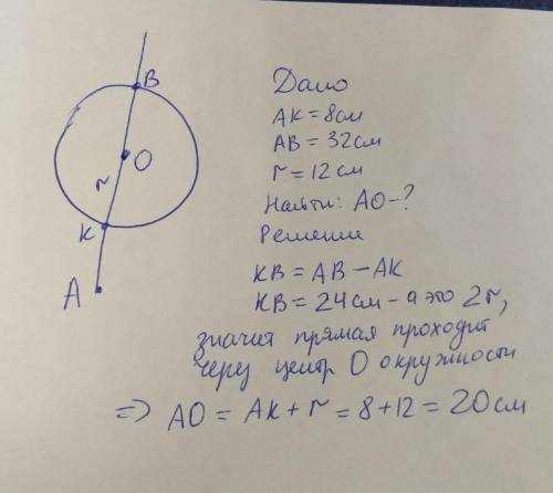 Через точку А, находящуюся вне окружности, проведена прямая, которая пересекает данную окружность в