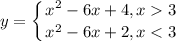 \displaystyle y=\left \{ {{x^2-6x+4, x3} \atop {x^2-6x+2, x