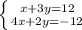 \left \{ {{x+3y=12} \atop {4x+2y=-12}} \right.