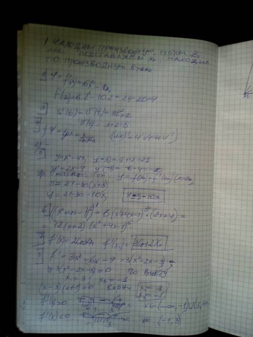 «Производная функции» Часть А 1. Вычислить производную у = f(x) в хо: 1) 2) 2. Найти угловой коэффи