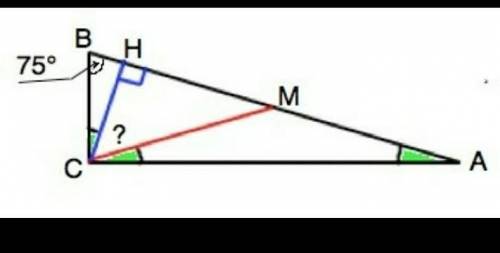 Острый угол прямоугольного треугольника =50°Найти угол между высотой и медианой, проведенных из верш