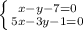 \left \{ {{x-y-7=0} \atop {5x-3y-1=0}} \right.