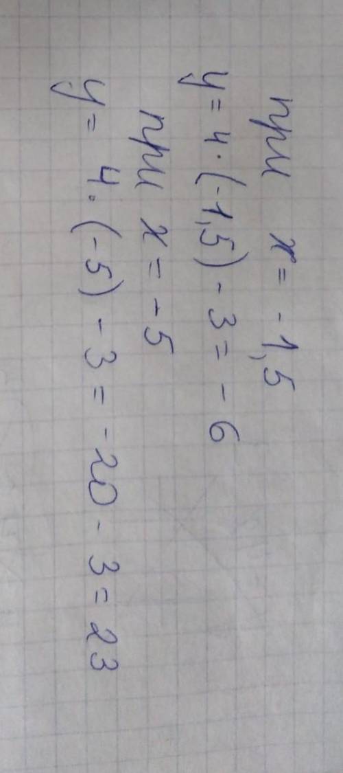 Постройте график функции у=4х-3 соответствующие значения у при х=-1.5 -.5