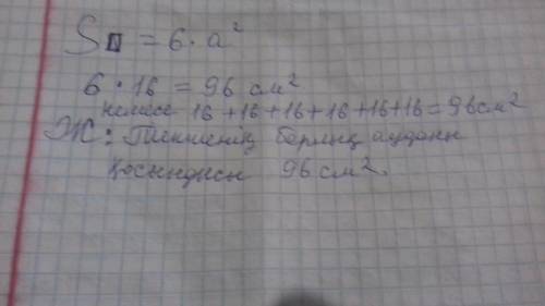 Текшенің бір жағының ауданы 16 см2. Текшенің барлық жақтарының аудандарының қосындысының мәнін тап