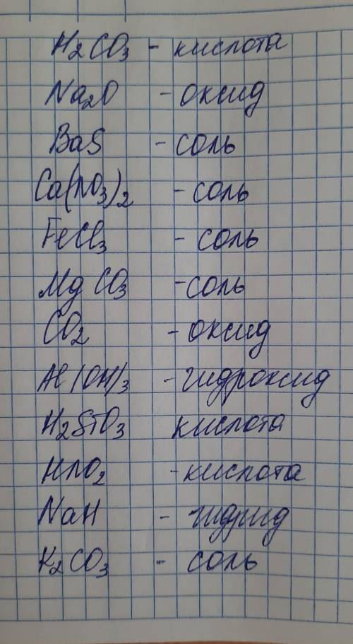 Составить формулы следующих веществ: угольная кислота, оксид натрия, сульфид бария, нитрат кальция,