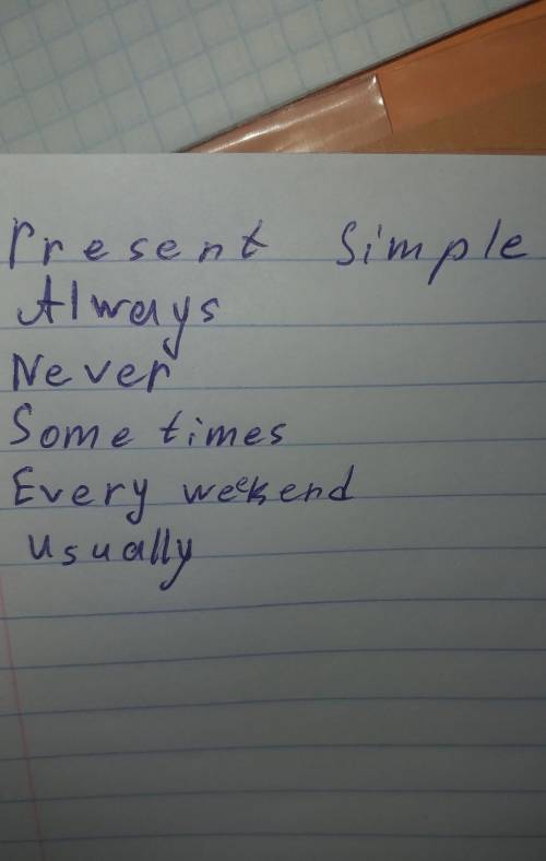 Заполнить две таблицы, вот слова:now, on Mondays, always, never, at the moment, right now, sometimes