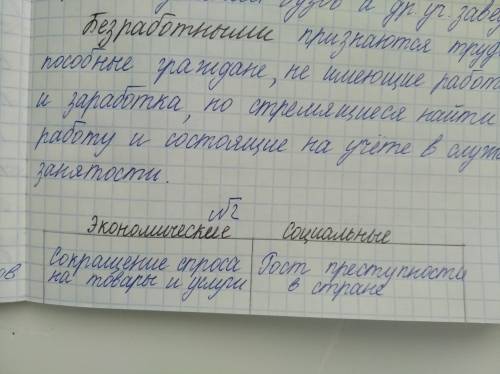 Заполни в своей тетради таблицу «Последствия безработицы для общества». Экономические последствия: С