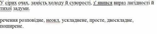 У сірих очах замість холоду і суворості з'явився вираз лагідності й тихої задуми .синтаксичний розбі