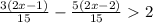 \frac{3(2x - 1)}{15} - \frac{5(2x - 2)}{15} 2