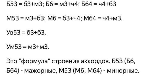 1. Назовите виды трезвучий 2. б3+м3= 3. Назовите обращения трезвучий 4. м3+м3= 5. Б64 – это……. 6. М6