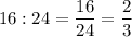 16:24=\dfrac{16}{24}=\dfrac23