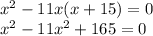 x^{2} - 11x(x+15)=0\\x^{2} - 11x^{2} + 165 = 0\\