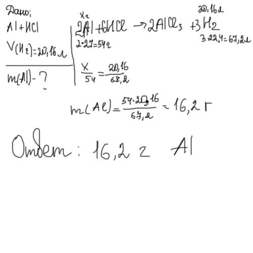 Какую массу аллюминия растворили в растворе разбавленной соляной кислот, если при этом выделилось 20