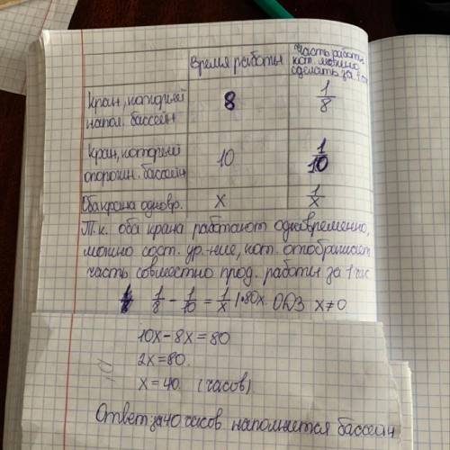 Бассейн наполняется водой за 8 часов, а опорожняется за 10 часов. В результате ошибки в бассейн одно