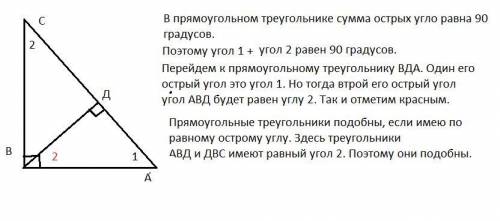 Дано: ∆ABC, угол B = 90°, BD - высота. Доказать, что ∆ABD подобен ∆BDC