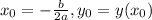 x_{0}=-\frac{b}{2a}, y_{0}=y(x_{0})