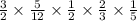 \frac{3}{2} \times \frac{5}{12} \times \frac{1}{2} \times \frac{2}{3} \times \frac{1}{5}