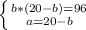 \left \{ {{b*(20-b) = 96} \atop {a=20-b}} \right.