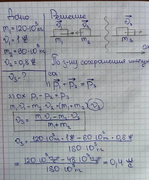 ВАС НАДО 8. Локомотив массой 120т, который движется со скоростью 1м / с, сцепляется с вагоном массо