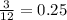 \frac{3}{12 } = 0.25