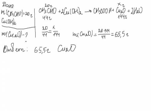 Сколько грамм оксида меди (I) получится при взаимодействии 20 грамм уксусного альдегида с избытком г