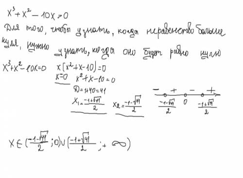 Решить неравенство : x^3+x^2-10x больше 0