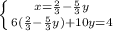 \left \{ {{x=\frac{2}{3}-\frac{5}{3}y } \atop {6(\frac{2}{3}-\frac{5}{3}y})+10y=4} \right.