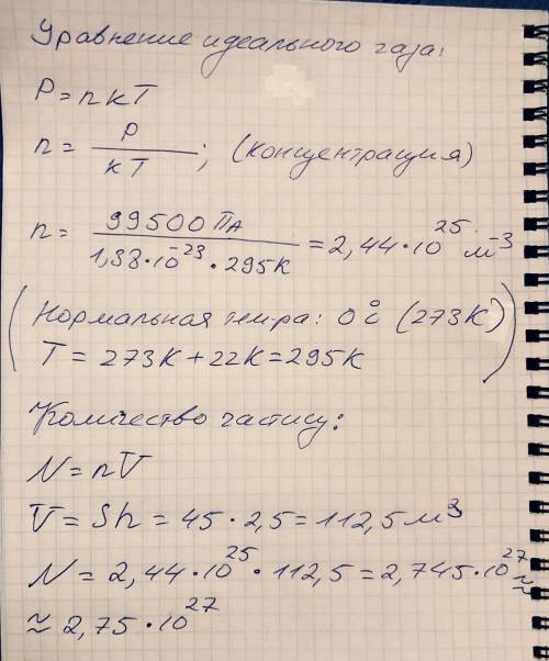 Сколько частиц воздуха находится в комнате, если известно, площадь пола комнаты 45 квадратных метров