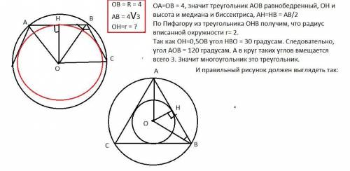 Радиус окружности, описанной около правильного многоугольника, равен 4 см, а сторона многоугольника