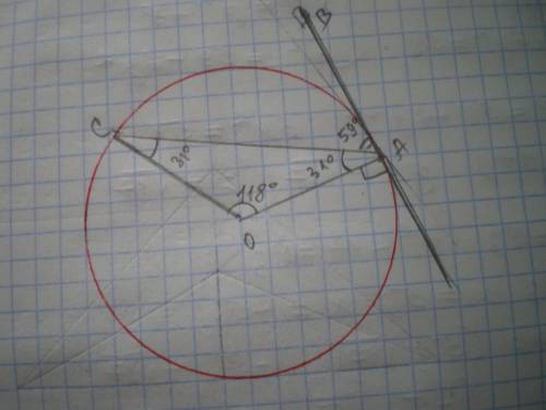 с подробным решением и рисунком У колі з центром у точці О проведено хорду АС та дотичну АВ, точка А