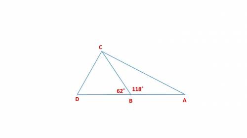 BC — луч, который делит развёрнутый угол DBA на две части. Образуются два разных треугольника ABC и