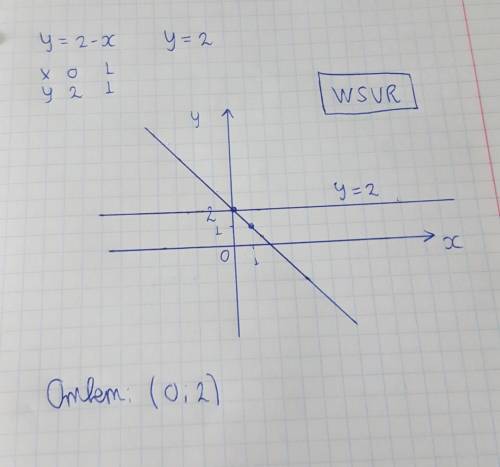 Побудуйте в одній системі координат графіки функцій y=2-x і y=2 і знайдіть координати точки їх перет